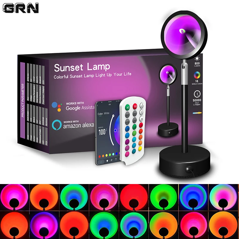 Smart Home Network - โคมไฟ LED อัจฉริยะสำหรับพระอาทิตย์ตกดินเปลี่ยนสีได้ควบคุมด้วยแอปบลูทูธซิงค์เพลงสำหรับการออกอากาศผ่านเครือข่ายห้องนอนการตกแต่งบ้านโคมไฟสีรุ้ง