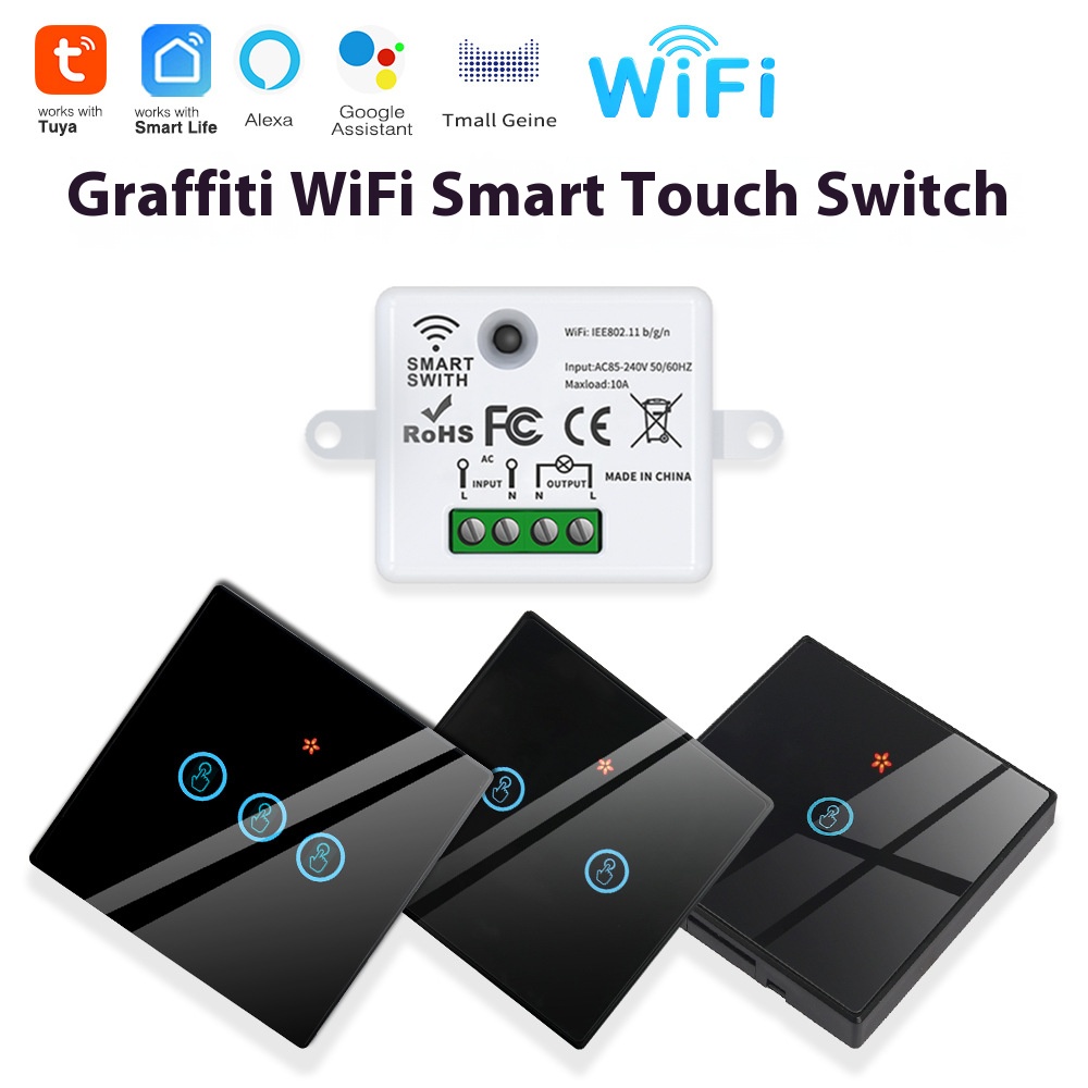 Smart Home Voice Control - อุปกรณ์ตัดการเชื่อมต่ออัจฉริยะของ Tuya มีคุณสมบัติระบบสัมผัสไร้สาย, WiFi, สติกเกอร์แบบสุ่ม, รีโมทคอนโทรลผ่านแอป,