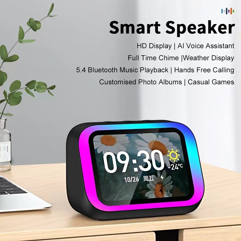 Smart Home Voice Control - ลำโพงบลูทูธพร้อมผู้ช่วยเสียง AI ไฟ RGB นาฬิกาปลุก หน้าจอ