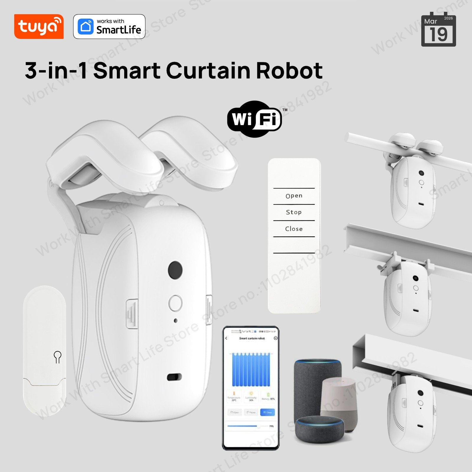 Smart Home Gira - 1/2 ชิ้น หุ่นยนต์ม่านอัจฉริยะ Tuya Smart WiFi