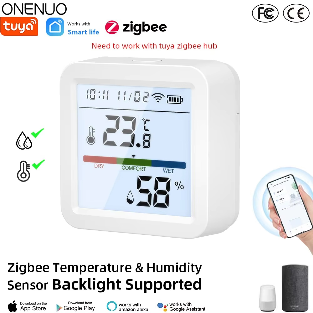 Smart Home Gira - Tuya เซนเซอร์วัดความชื้นในบ้านอัจฉริยะ ZigBee มีไฟด้านหลัง LCD ทำงานร่วมกับ