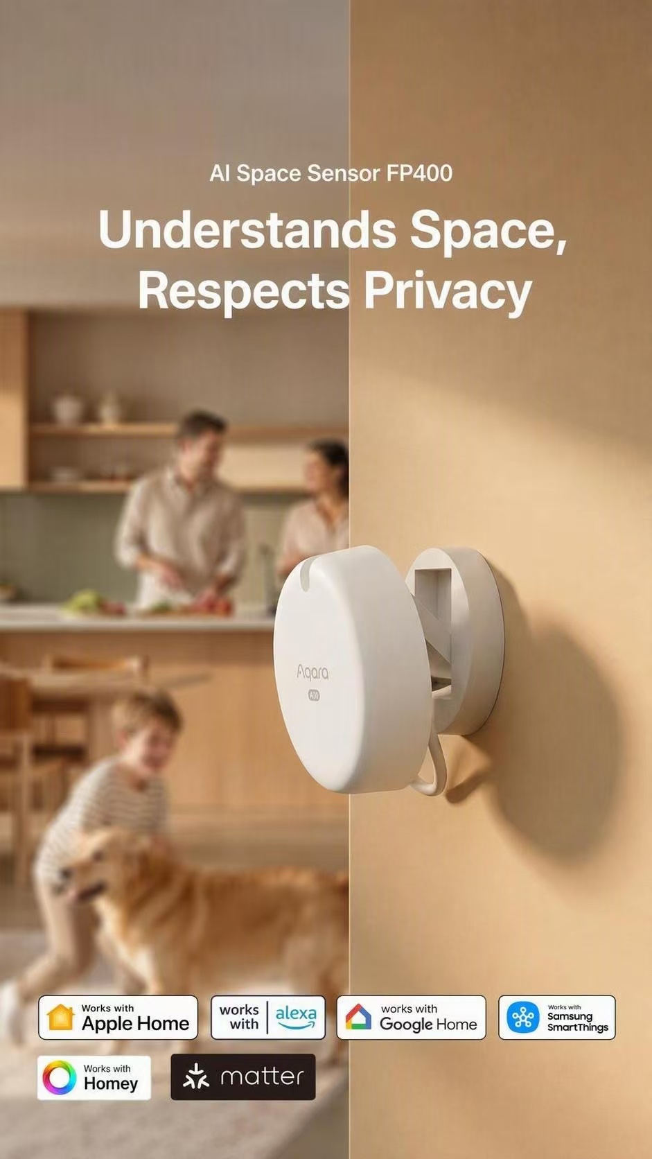 Smart Home Hub Apple - Aqara FP400 เซ็นเซอร์ตรวจจับการเคลื่อนไหวด้วยเรดาร์คลื่นมิลลิเมตร AI, เครื่องตรวจจับการเคลื่อนไหวของมนุษย์แบบเรียลไทม์สำหรับหลายคน, รองรับ