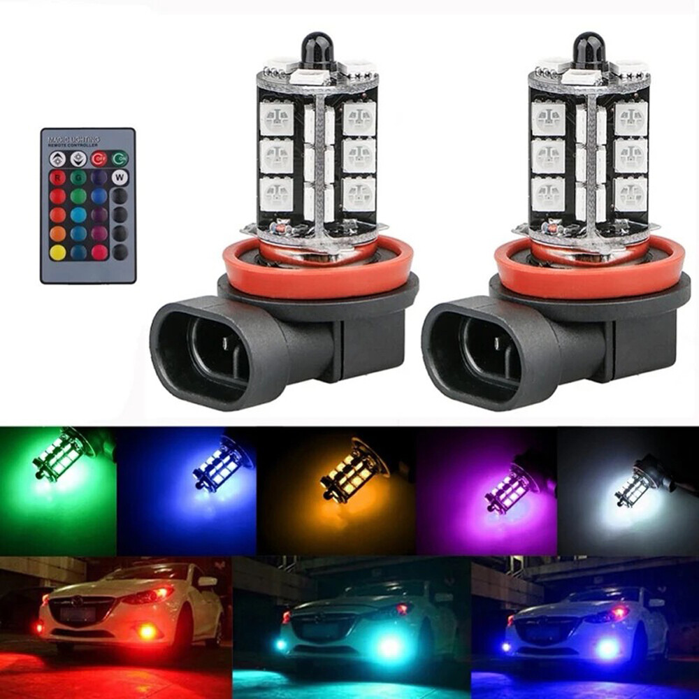 2x RGB H11 H9 H8 5050 27SMD ไฟ - Voice Control Light Bulb บทวิจารณ์และราคา